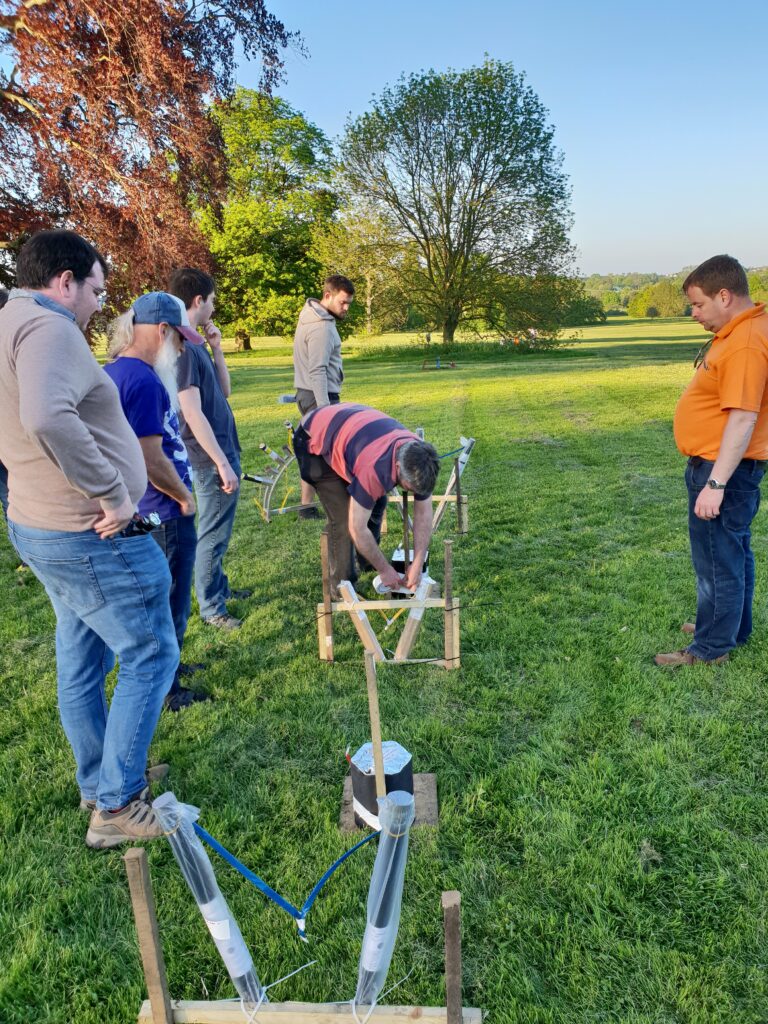 setting up a row of fireworks