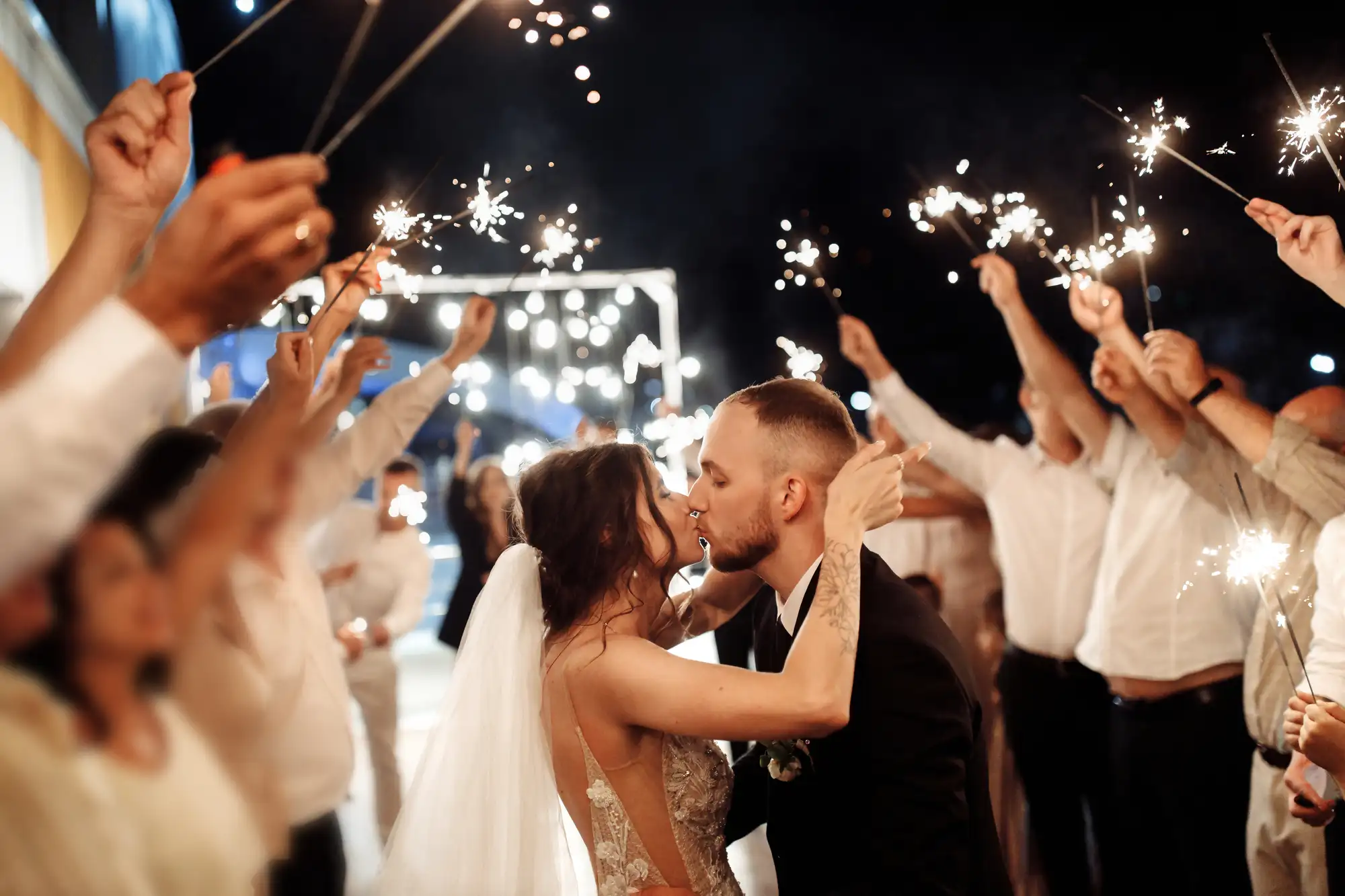 wedding guests with sparklers